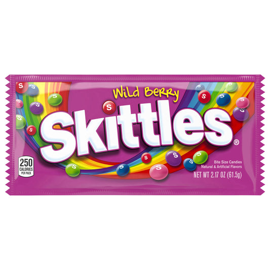 Skittles Caramelos Masticables de Frutos del Bosque, Tamaño Completo, Bolsa de 61 g