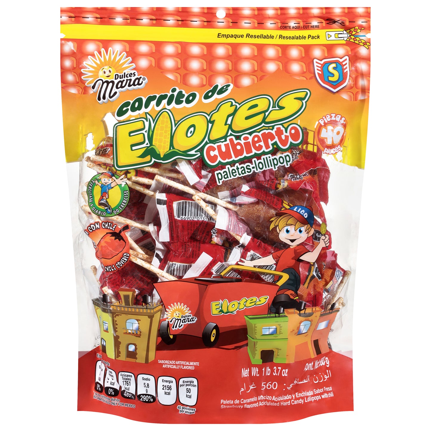 Dulces Mara Corrito de Elotes Strawberry Lollipop 40 Each