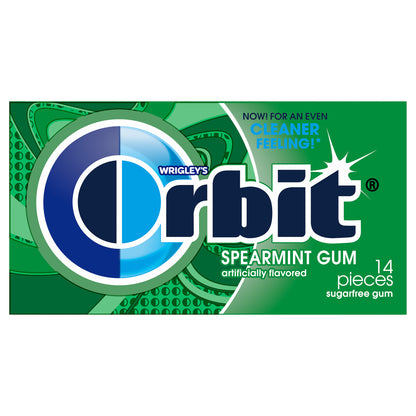 Chicles ORBIT sabor menta verde sin azúcar, paquete individual de 14 unidades