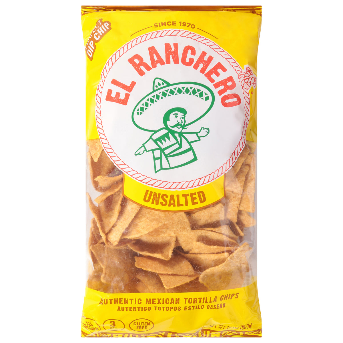 El Ranchero Unsalted Tortilla Chips 14 oz