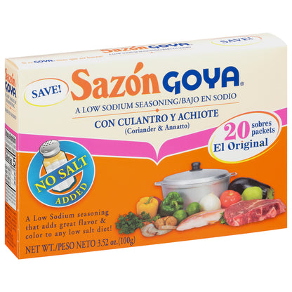 Sazon Goya Coriander & Annatto Low Sodium Seasoning 20 packets Box