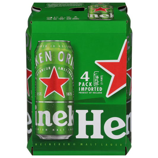 Heineken Premium Malt Lager Original Beer 4 - 16 fl oz Cans