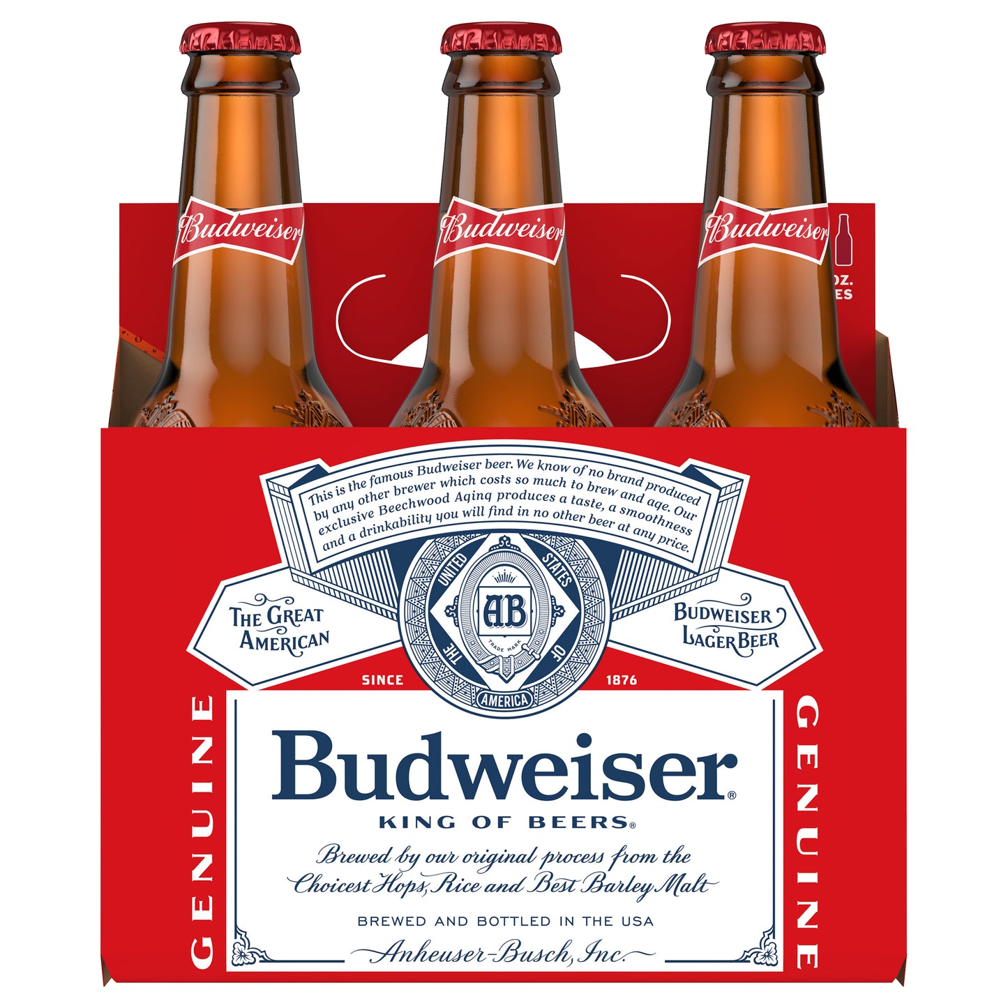 Cerveza Budweiser, paquete de 6 cervezas, botellas de 355 ml (12 oz fl), 5 % de alcohol por volumen.