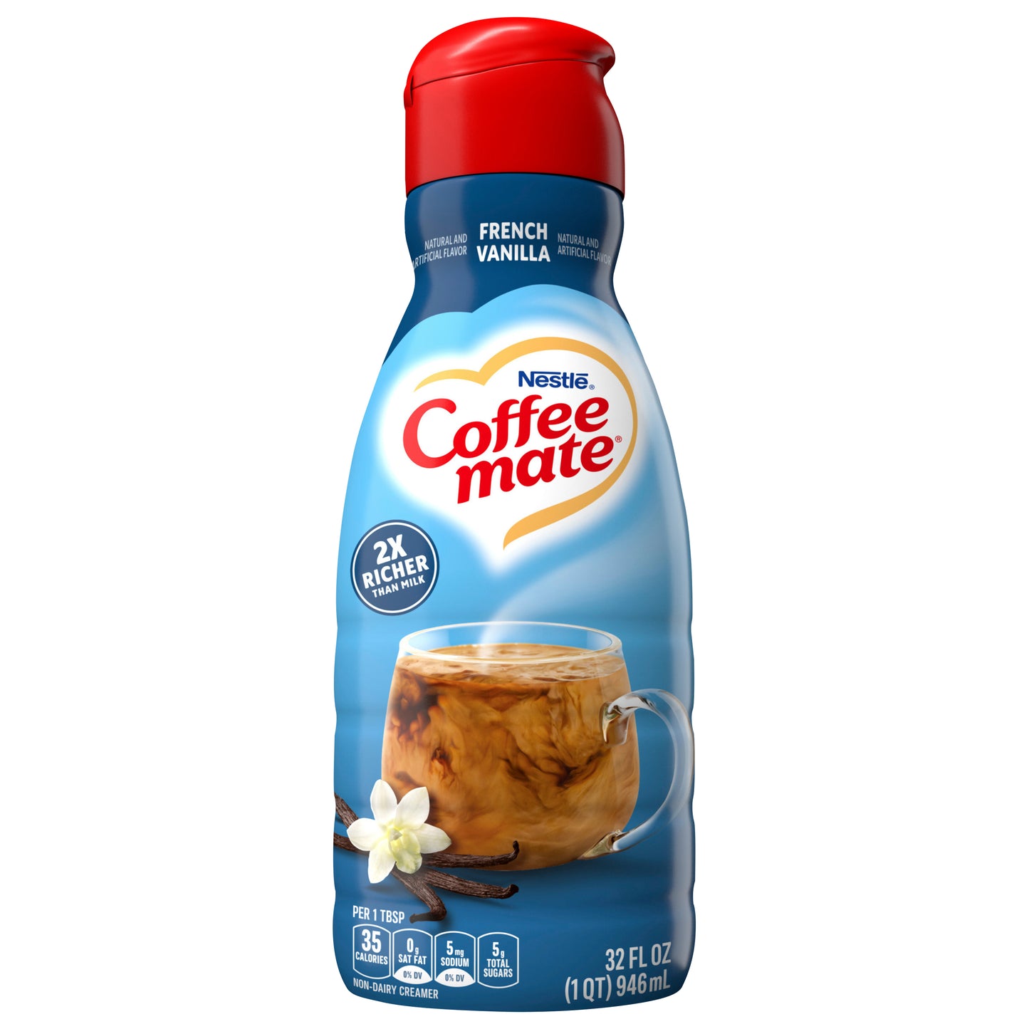 Crema líquida para café Nestle Coffee Mate sabor vainilla francesa, 32 onzas líquidas.