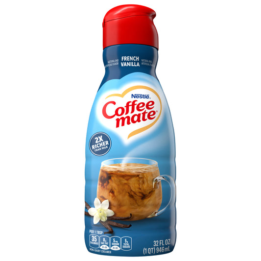 Crema líquida para café Nestle Coffee Mate sabor vainilla francesa, 32 onzas líquidas.