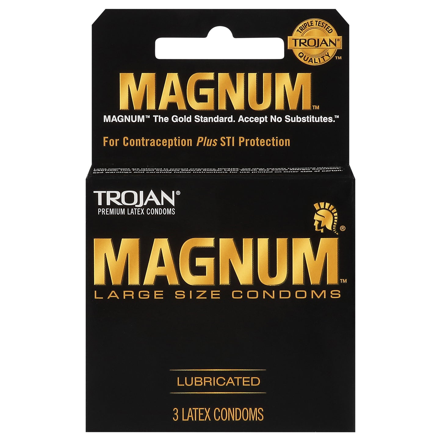 Condones de látex lubricados Trojan Magnum, talla grande, paquete de 3 unidades