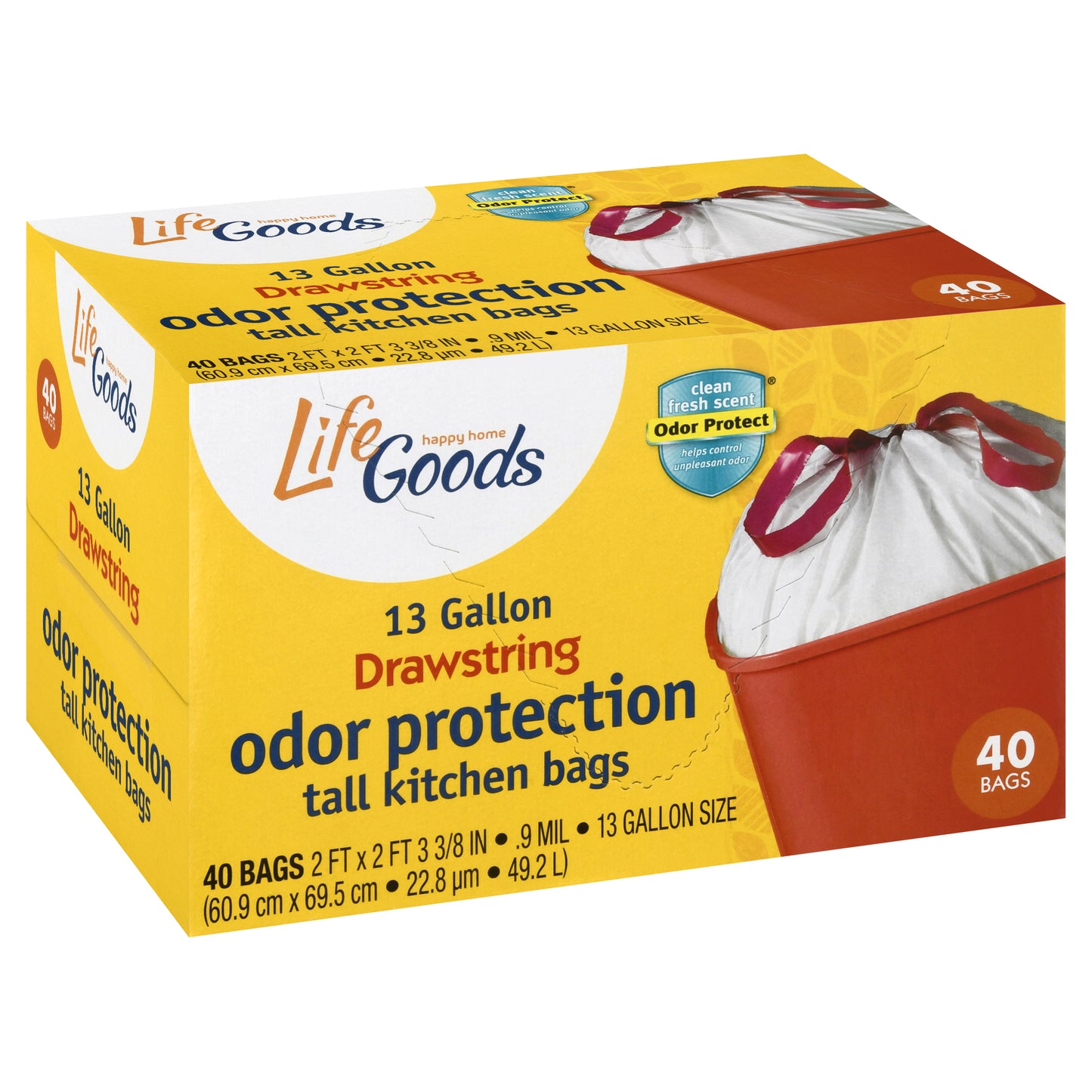 Bolsas de cocina altas Life Goods de 13 galones con cordón para protección contra olores, paquete de 40 unidades