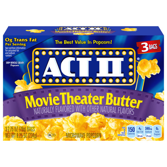 ACT II Movie Theater Butter Microwave Popcorn, 3-Count 2.75-oz. Bags