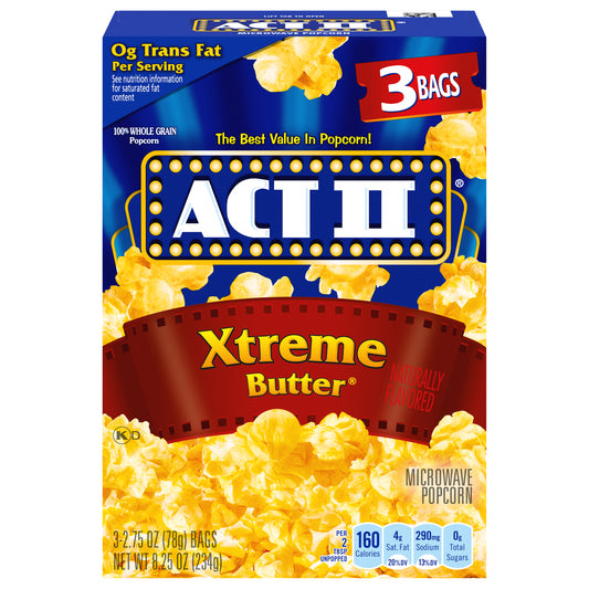 ACT II Xtreme Butter Microwave Popcorn, 3-Count 2.75-oz. Bags