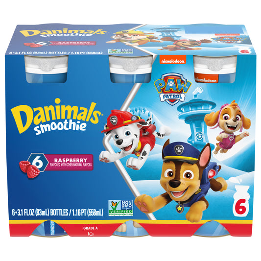 Danimals Smoothie Raspberry Dairy Drink Multi-Pack, 6 Ct, 3.1 OZ Smoothie Bottles