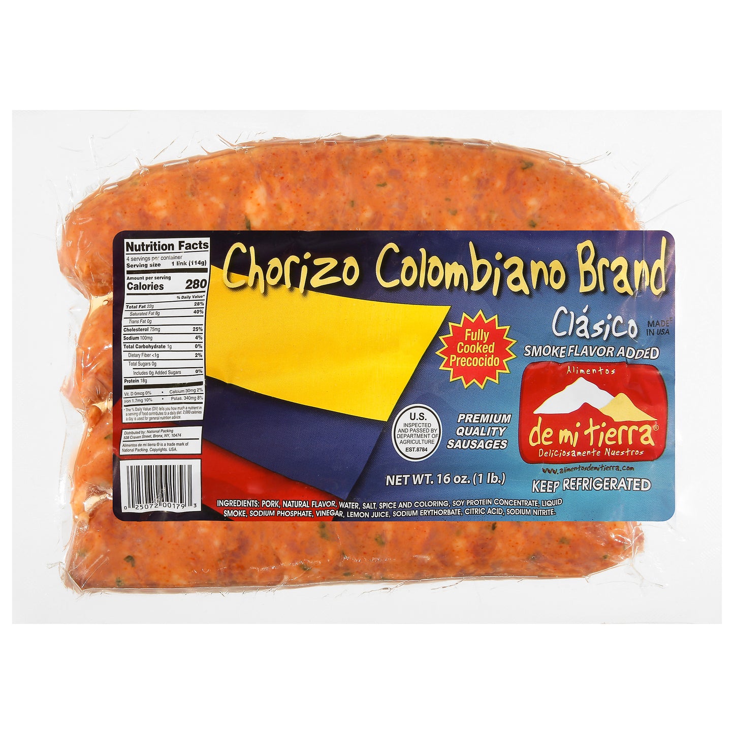 De Mi Tierra Chorizo Colombiano Brand Sausages 16 oz